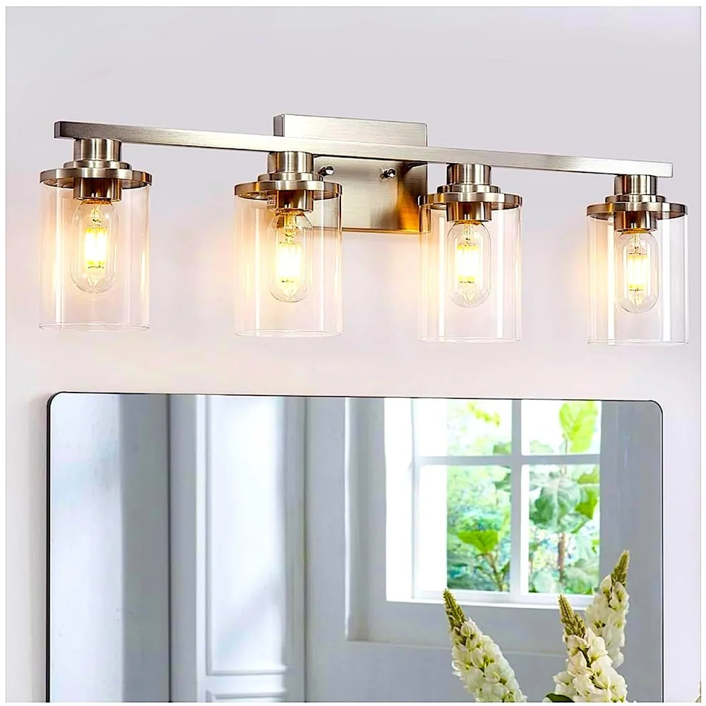 STAMBORD Bathroom Brushed Nickel Vanity 4-Light Fixture with Clear Glass Shades